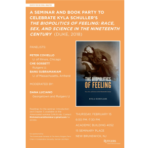 The Biopolitics of Feeling: Seminar & Book Party with Kyla Schuller